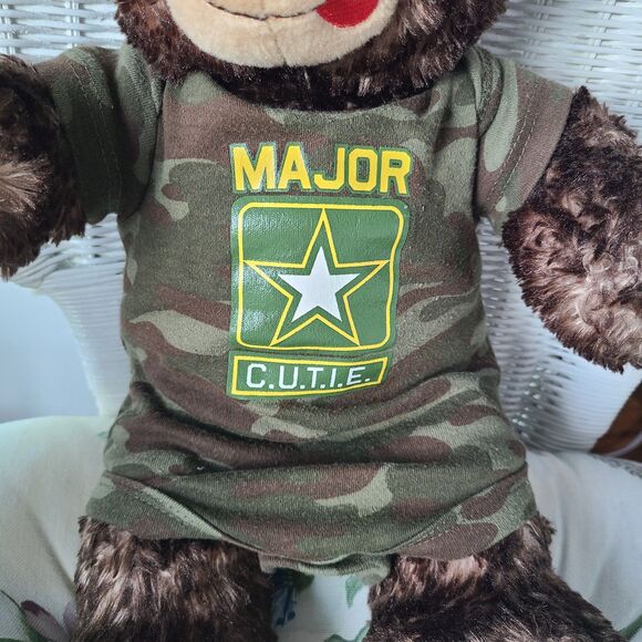 Vintage Army "Major Cutie" Teddy Bear Brown Plush Stuffed Animal W/ Camo Outfit - Picture 7 of 10